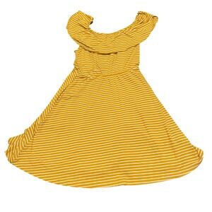Chenault Girls Mustard Yellow White Striped Off Shoulder Ruffle Dress Size 10